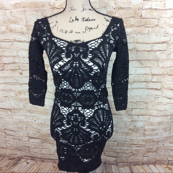 Free People Lace Stretch Bodycon Dress M L - Picture 3 of 6